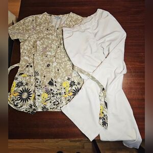 Floral Tweety Bird Scrub Top And White Scrubology Pants
